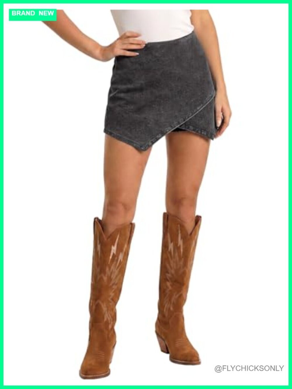 High Waisted Denim Skort with Pockets Pull On Stretchy Wrap Skirt Shorts